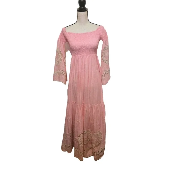 Antica Sartoria Off The Shoulder Boho Pink hippie Maxi Dress one size small - Picture 10 of 16